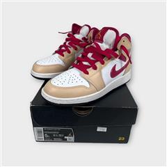 Air Jordan 1 Mid White Onyx Light Curry Beige Red Size 5Y 554725-201